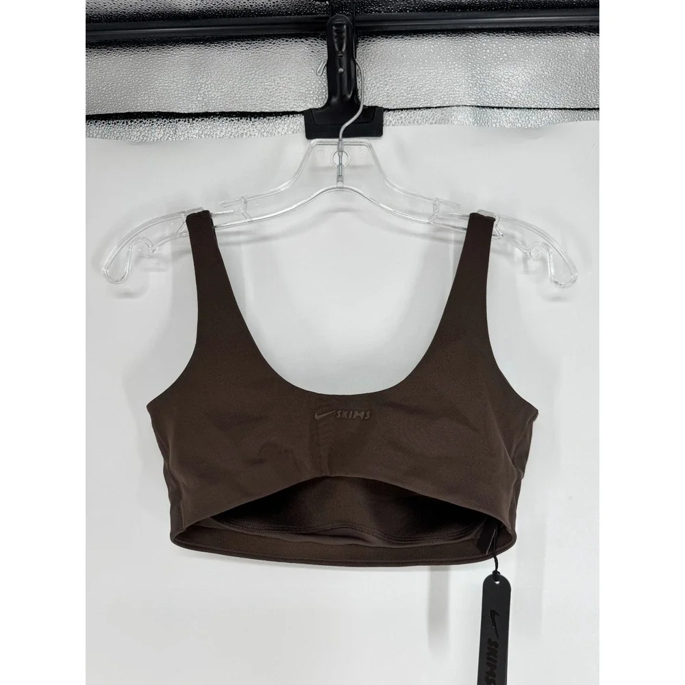 SKIMS x Nike Matte Scoop Neck Sports Bra Womens Small Dark Sepia Dri Fit Brown